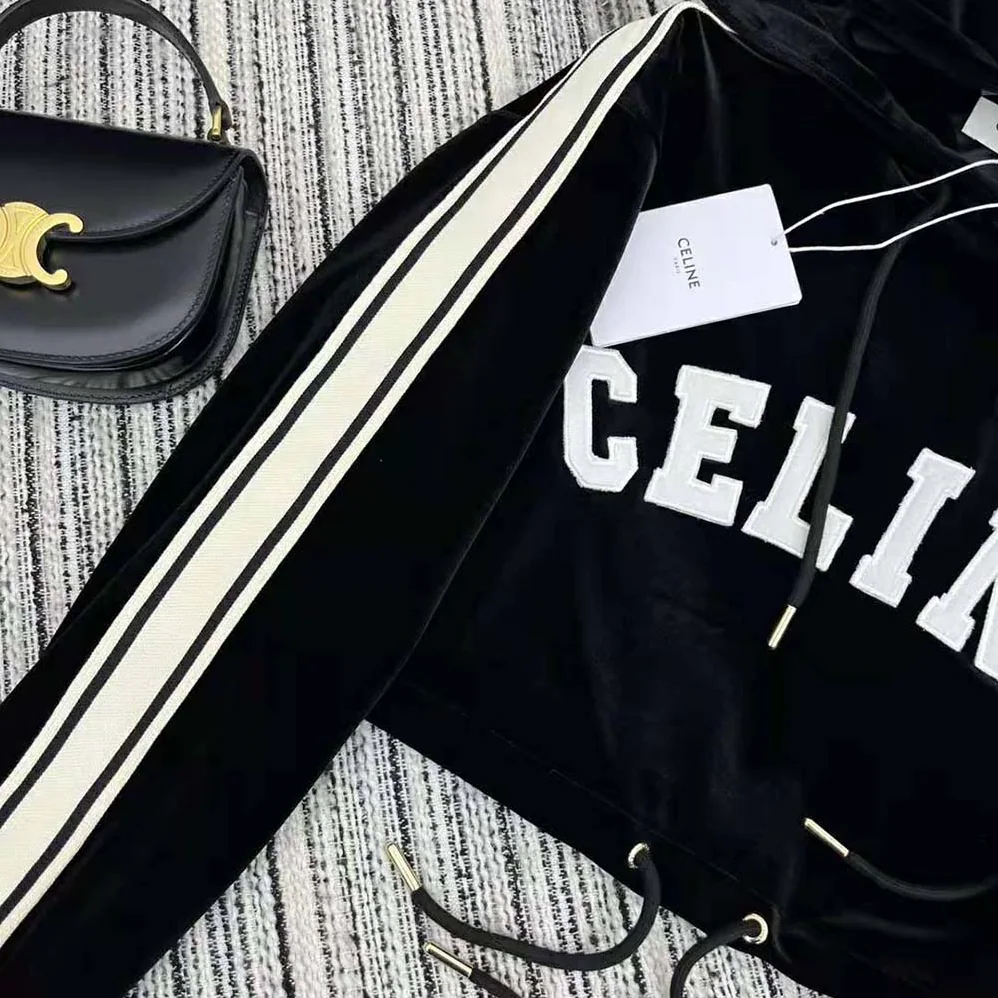 Celine Cropped Hoodie in Velvet Jersey for Women Celine Cropped Hoodie in Velvet Jersey for Women