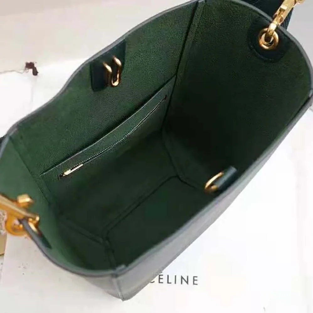 Celine Sangle Small Bucket Bag in Soft Grained Calfskin for Women in Green Celine Sangle Small Bucket Bag in Soft Grained Calfskin for Women in Green
