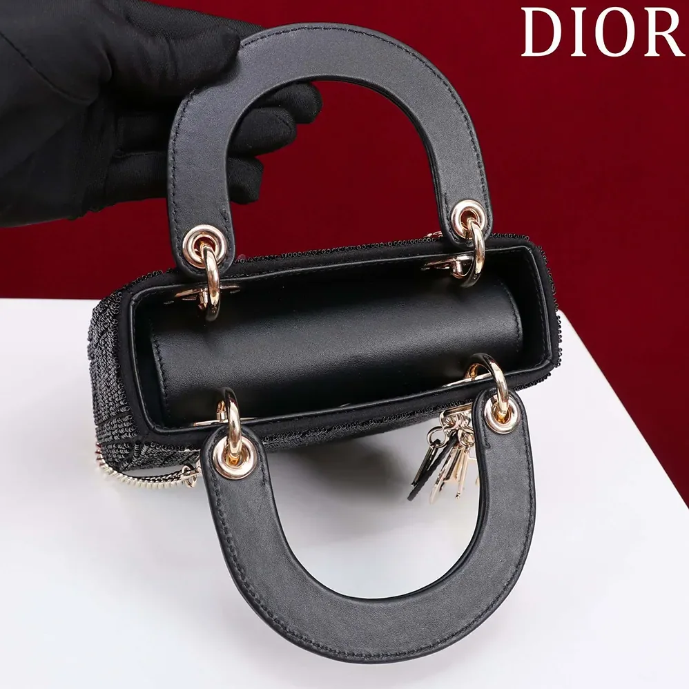 Dior Micro Lady Dior Bag Gray Metallic Cannage Lambskin with Bead Embroidery for Women