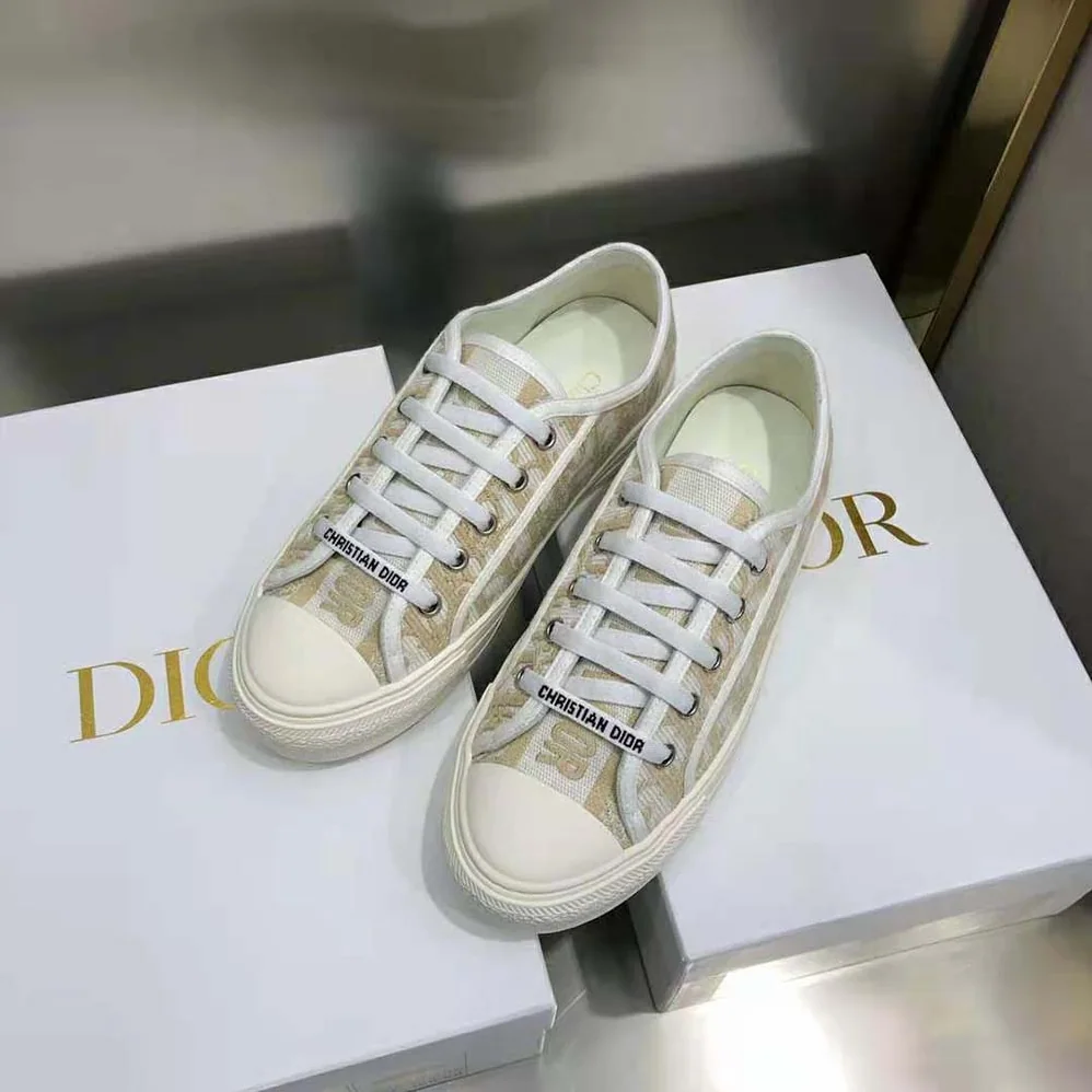 Dior Walk'N'Dior Sneaker Gold-Tone Dior Oblique Cotton with Metallic Thread Embroidery for Women Dior Walk'N'Dior Sneaker Gold-Tone Dior Oblique Cotton with Metallic Thread Embroidery for Women