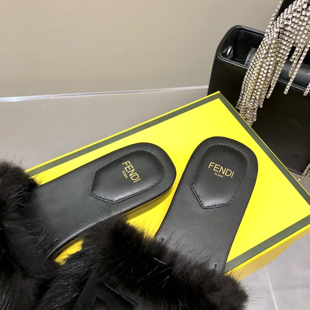 Fendi Black Mink Slides