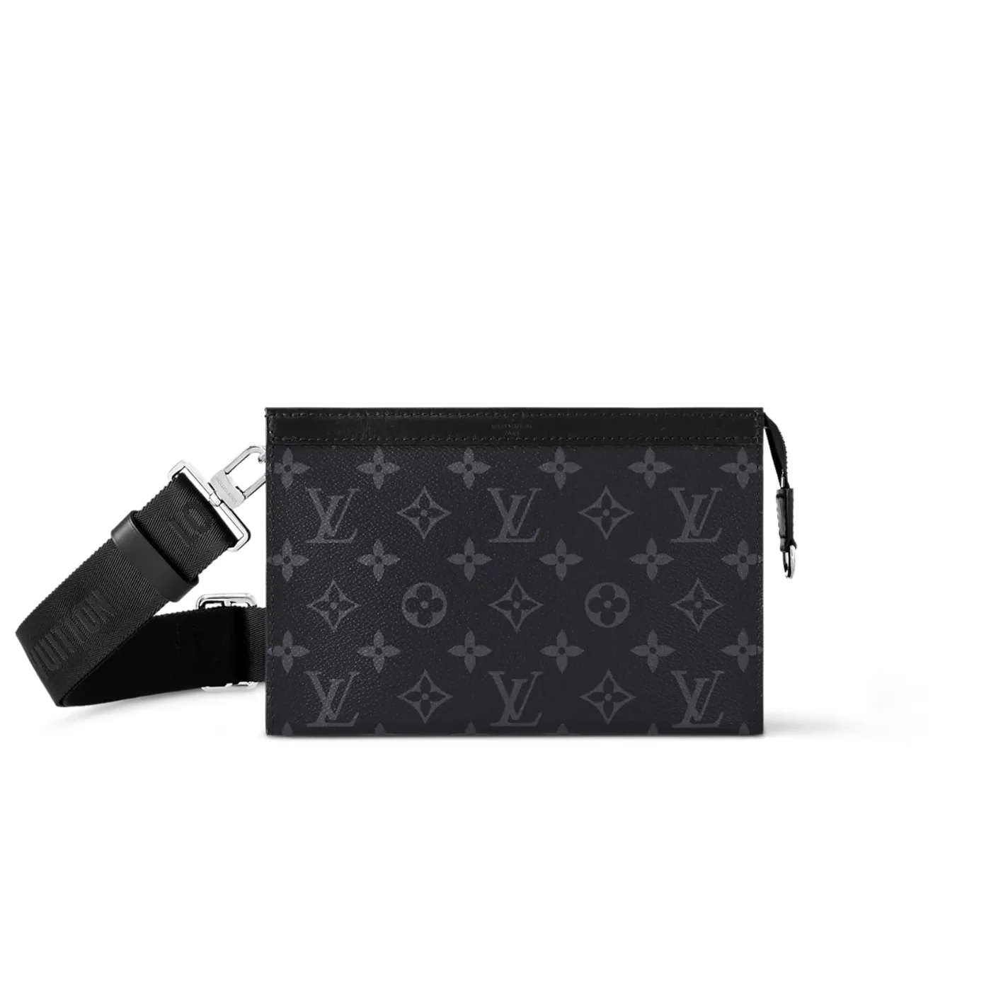Louis Vuitton Pochette Gaston Wearable Wallet Shoulder Bag / Black Monogram Eclipse Canvas Silver Hardware