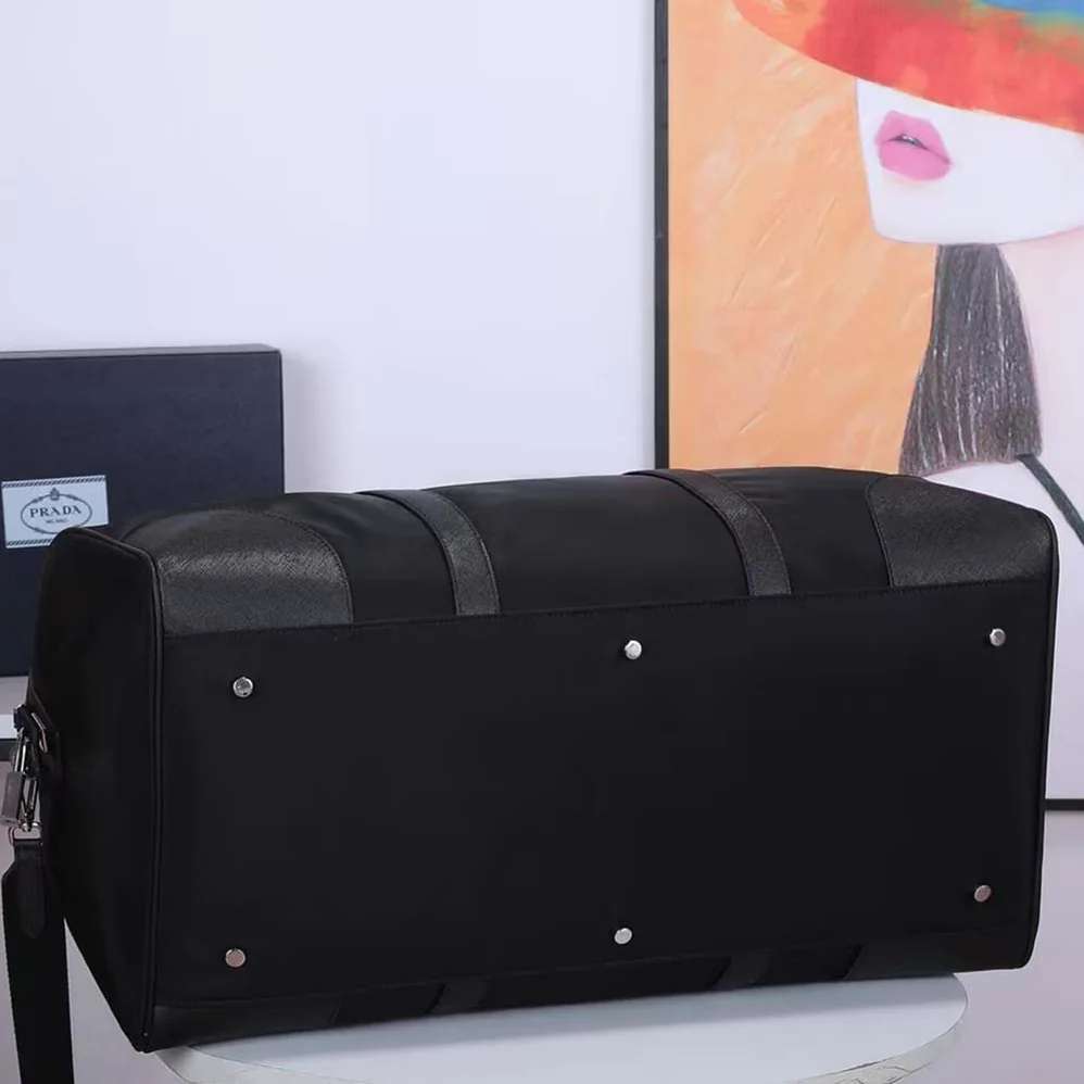 Prada Re-Nylon and Saffiano Leather Duffle Bag for Men in Black
