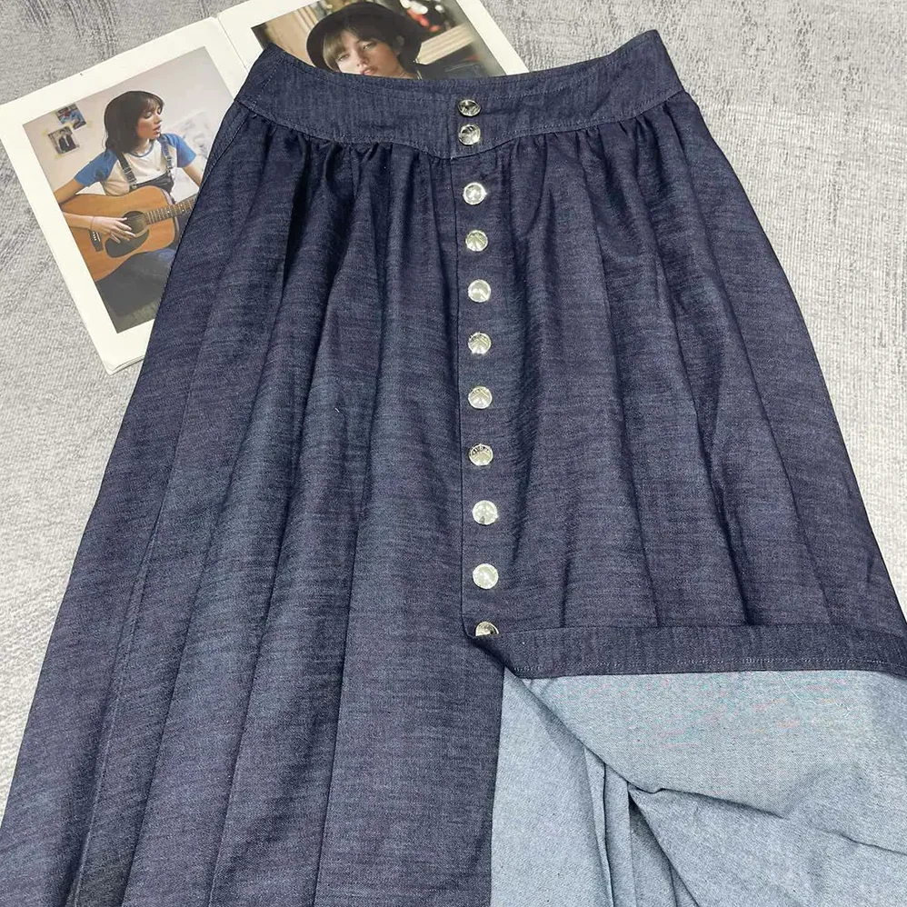 Dior Mid-Length Skirt with Snaps Deep Blue Cotton Denim for Women Dior Mid-Length Skirt with Snaps Deep Blue Cotton Denim for Women