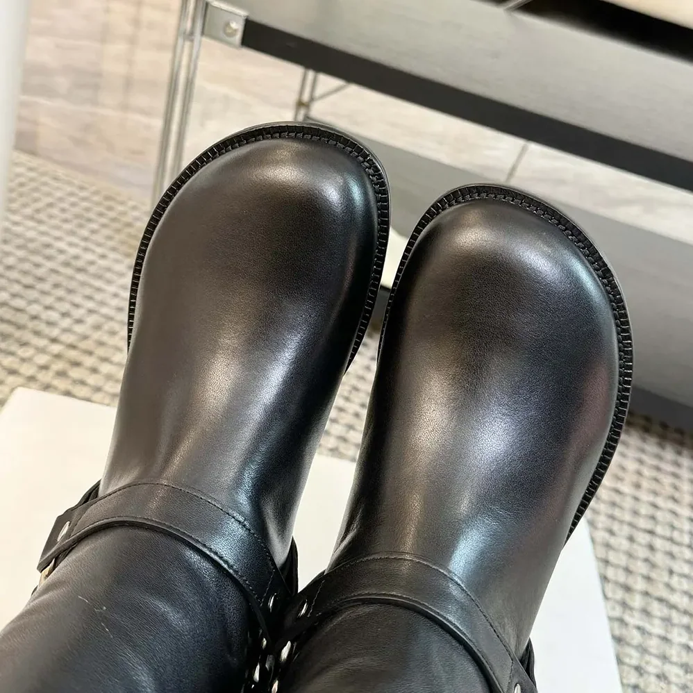 Loewe Campo Biker High Boot in Soft Calfskin for Women in Black