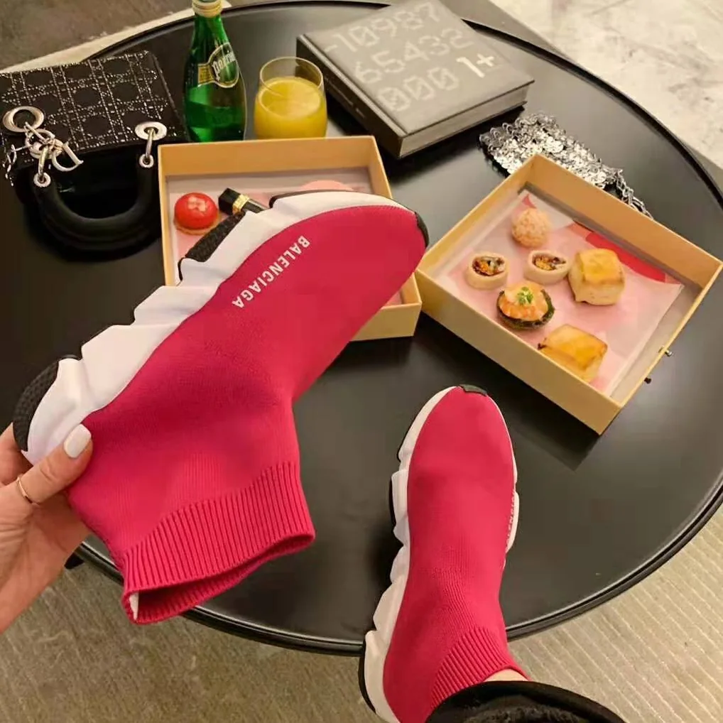 Balenciaga Speed Trainers in Knit and Balenciaga Logo for Women in Rose