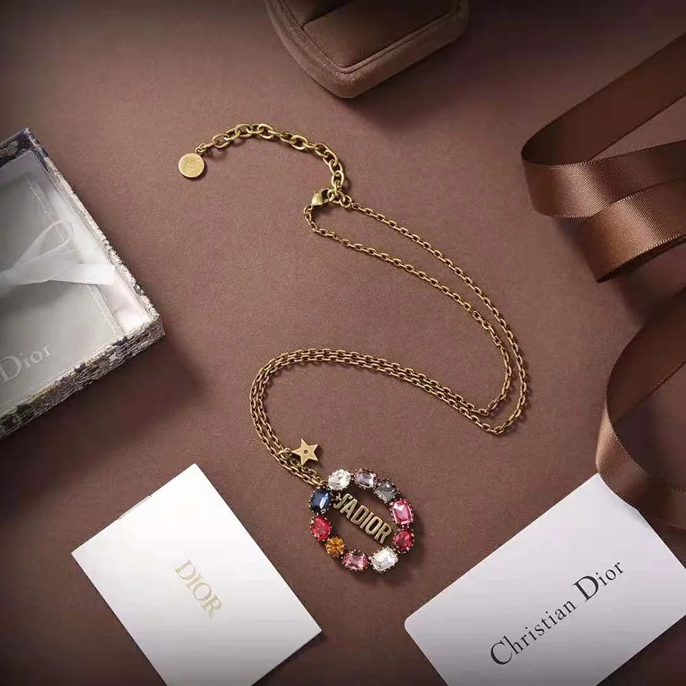 Dior J'Adior Necklace Antique Gold-Finish Metal and Multicolor Crystals for Women