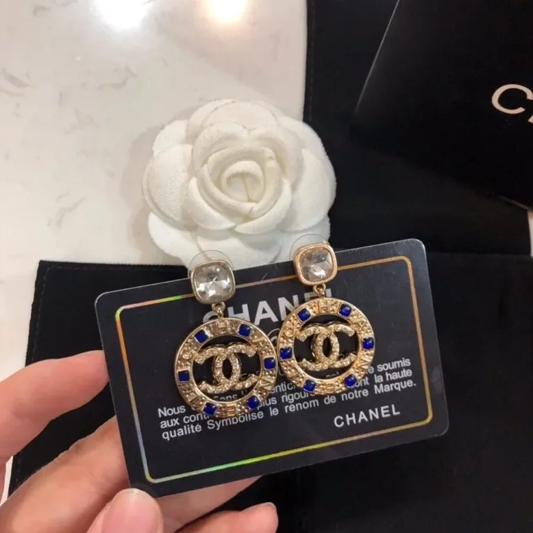 Chanel Small Dark Blue Stone Earrings Gold Tone Chanel Small Dark Blue Stone Earrings Gold Tone