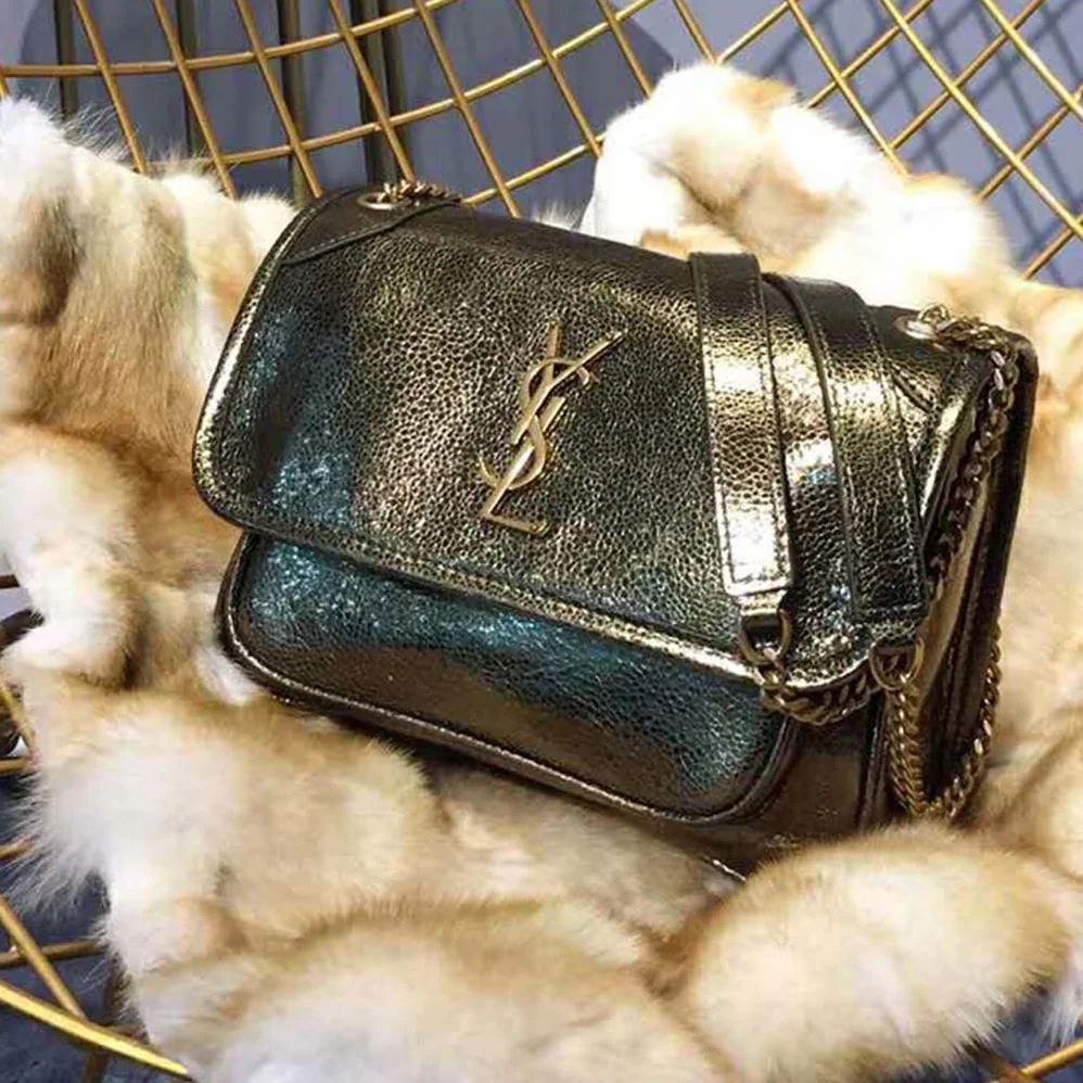 Saint Laurent YSL Niki Baby in Metallic Leather for Women in Black