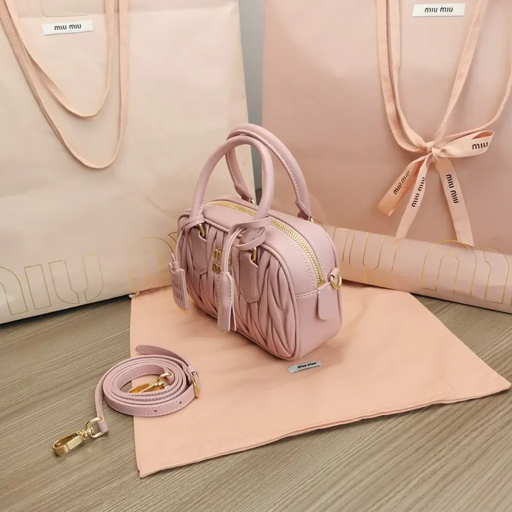 Miu Miu Arcadie Matelassé Nappa Leather Bag for Women in Alabaster Pink Miu Miu Arcadie Matelassé Nappa Leather Bag for Women in Alabaster Pink