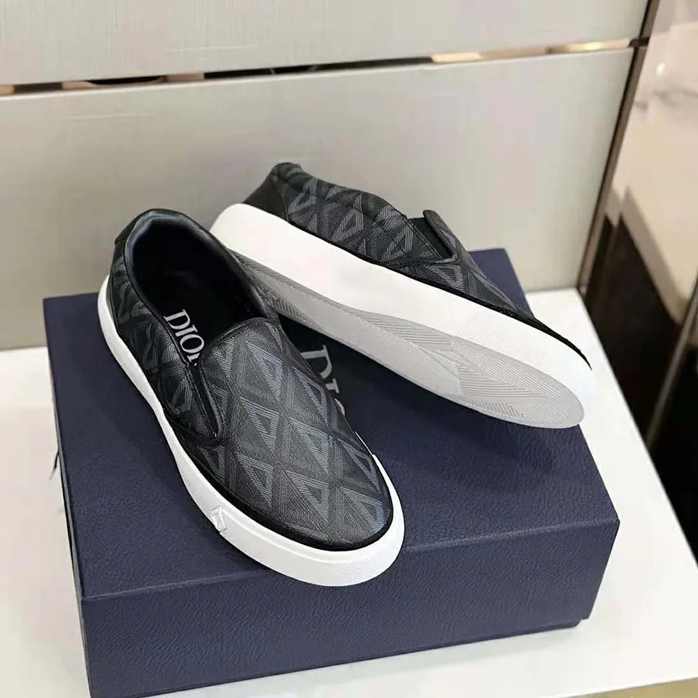 Dior B101 Slip-on Sneaker Black CD Diamond Canvas and Smooth Calfskin for Men