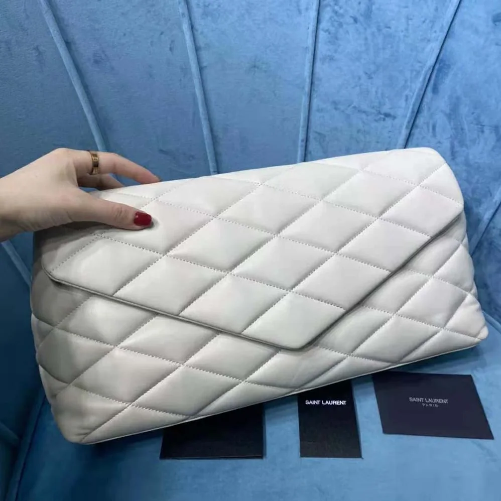 Saint Laurent YSL Sade Puffer Envelope Clutch in Lambskin for Women in White