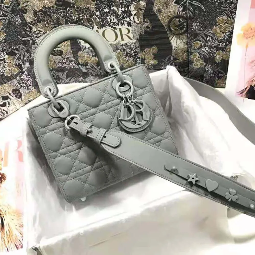 Dior Lady Dior my Abcdior Bag Gray Ultramatte Cannage Calfskin for Women