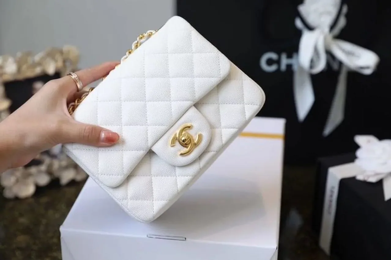 Chanel Classic Flap Bag Mini Crossbody in White Gold Hardware