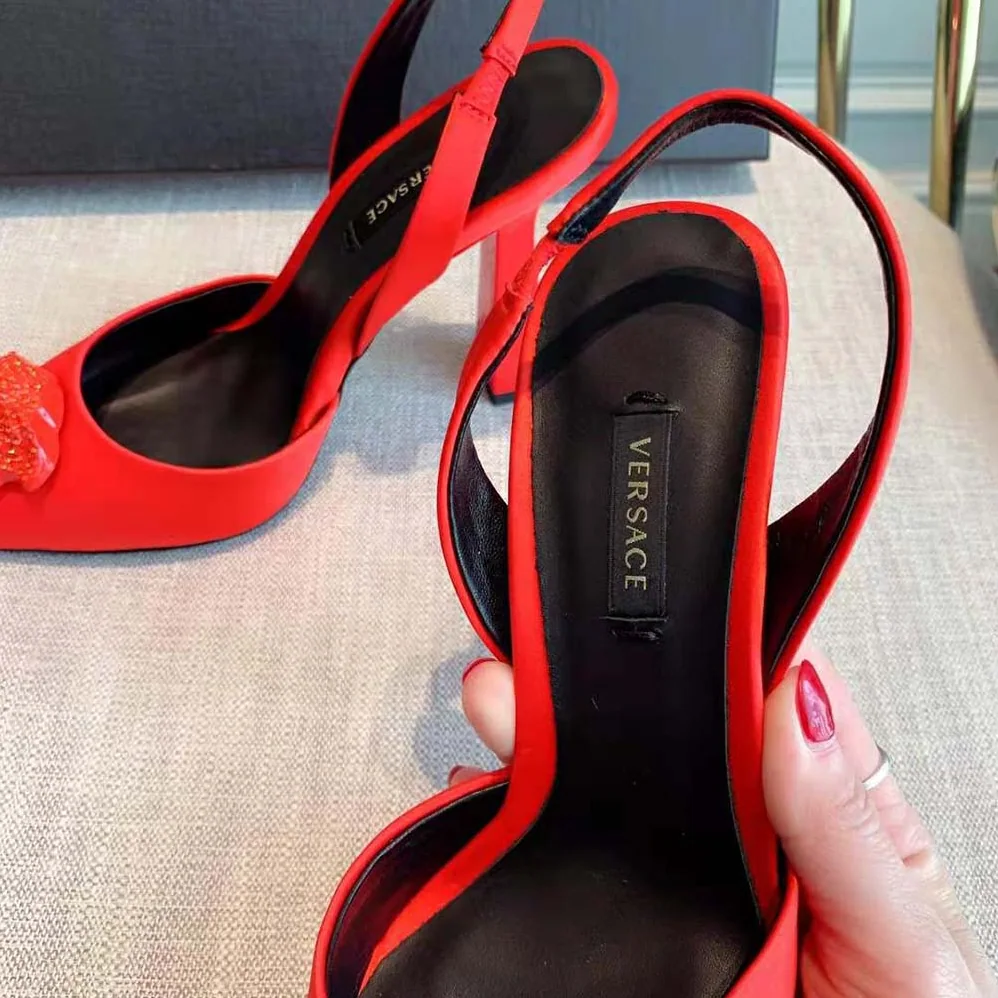 Versace La Medusa Satin Sling-Back Pumps in 105mm Heel Height for Women in Red
