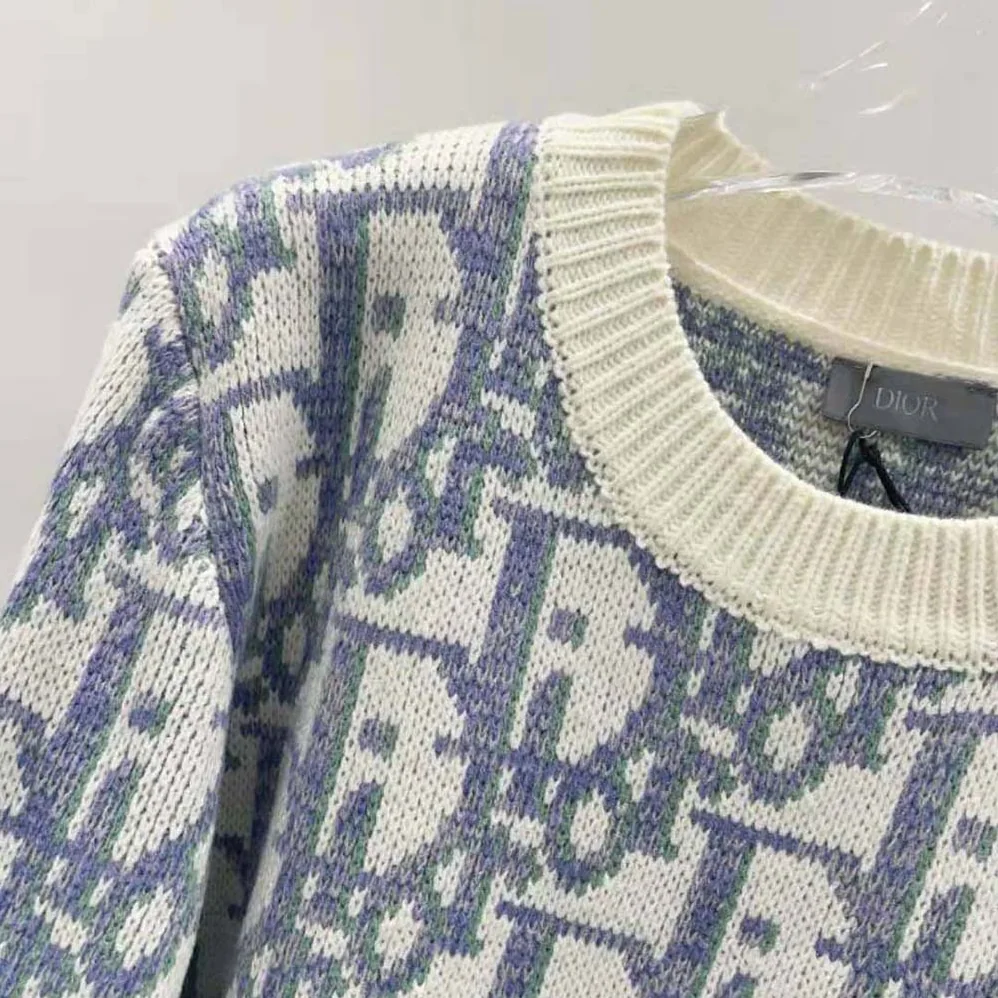 Dior Oblique Sweater White Mauve and Sea Green Wool Jacquard for Men
