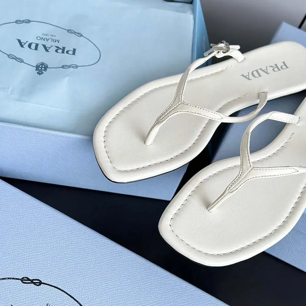Prada Leather Thong Sandals for Women in White