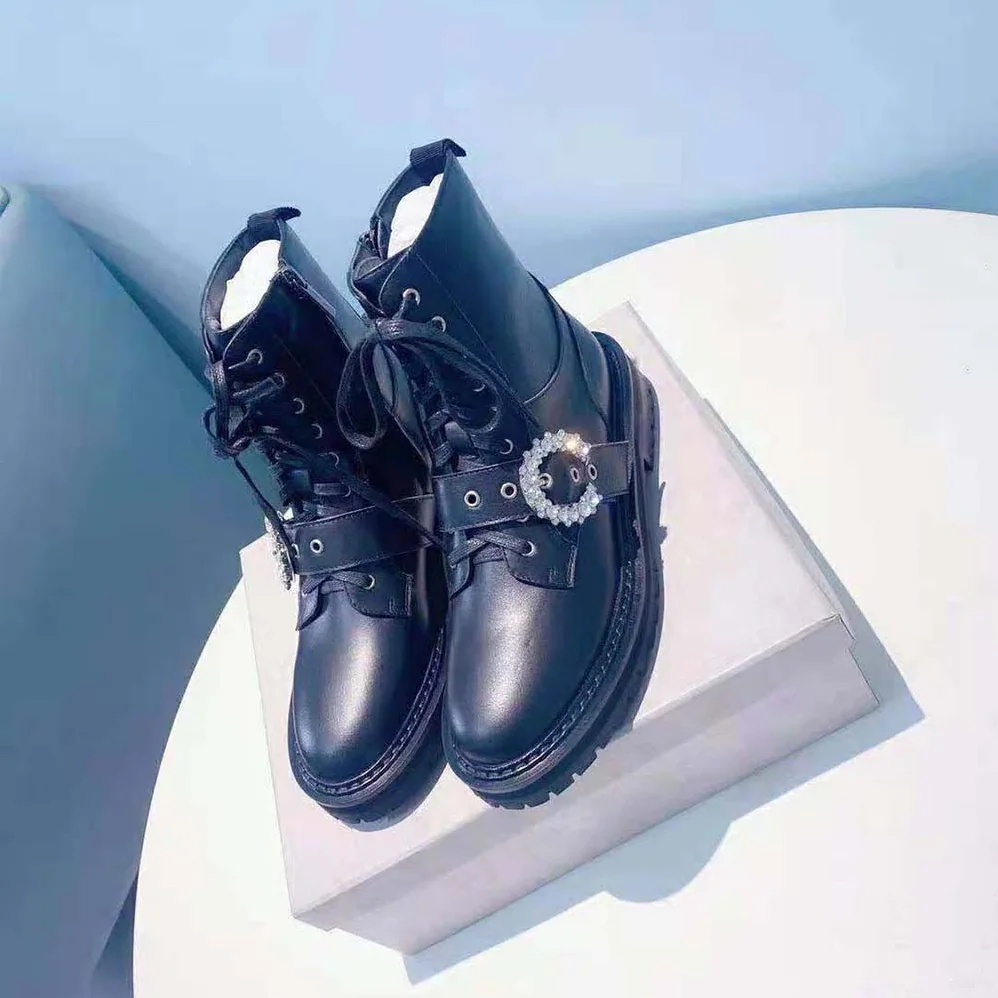 Jimmy Choo Cora Flat/Crystal Black Soft Calf Leather Combat Boots with Crystal Buckle for Women Jimmy Choo Cora Flat/Crystal Black Soft Calf Leather Combat Boots with Crystal Buckle for Women