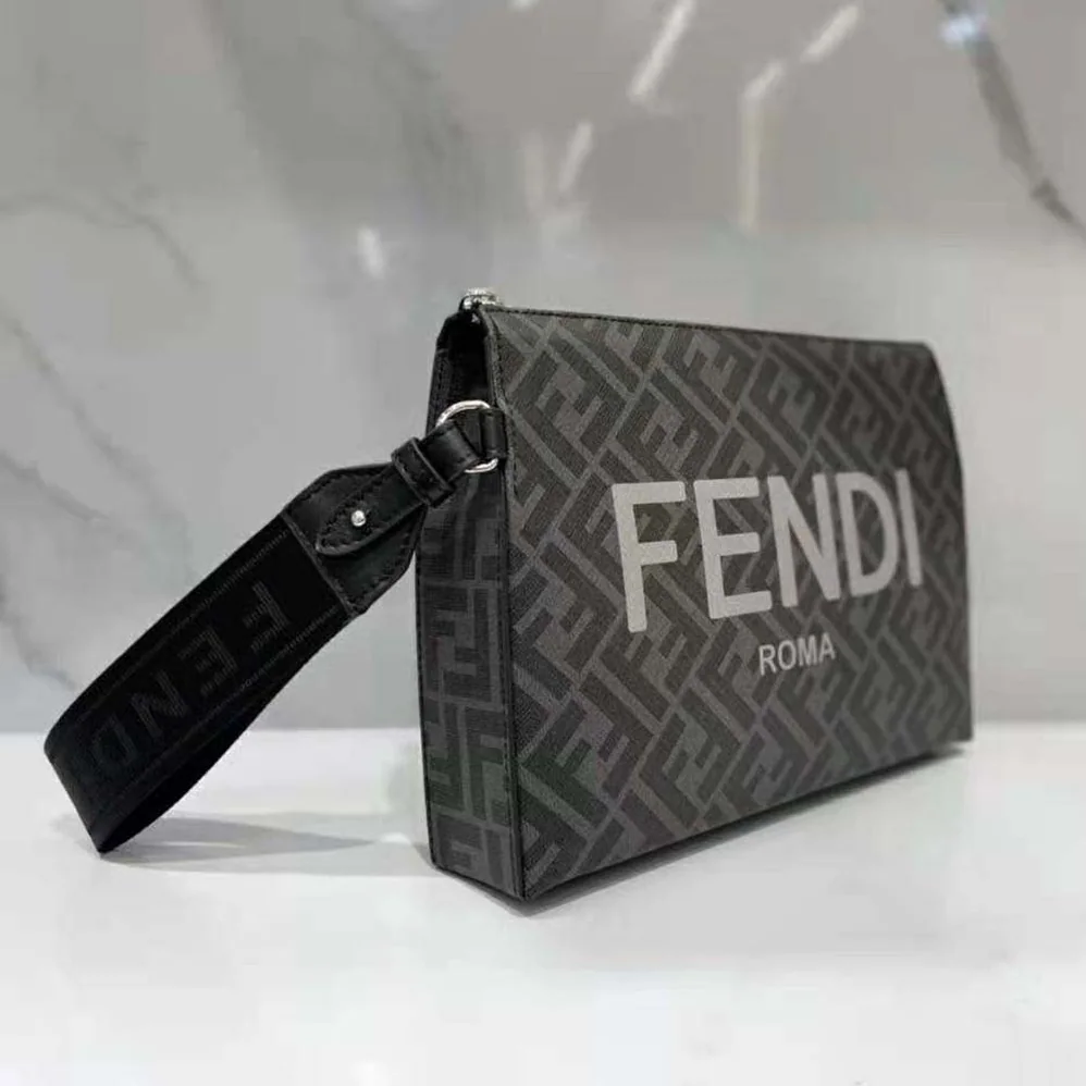 Fendi Clutch Pack Pouch in Black FF Fabric for Men
