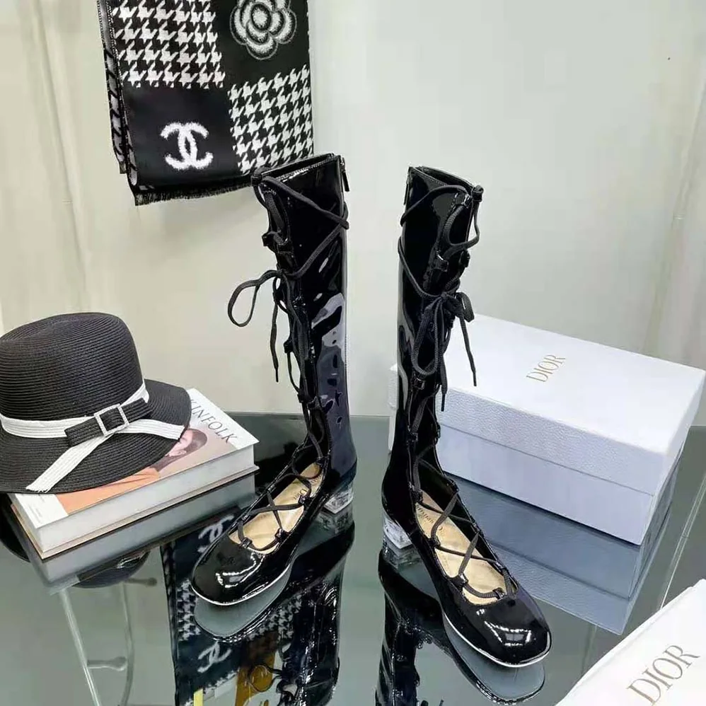 Dior Arty Lace-up Boot Black Patent Calfskin for Women