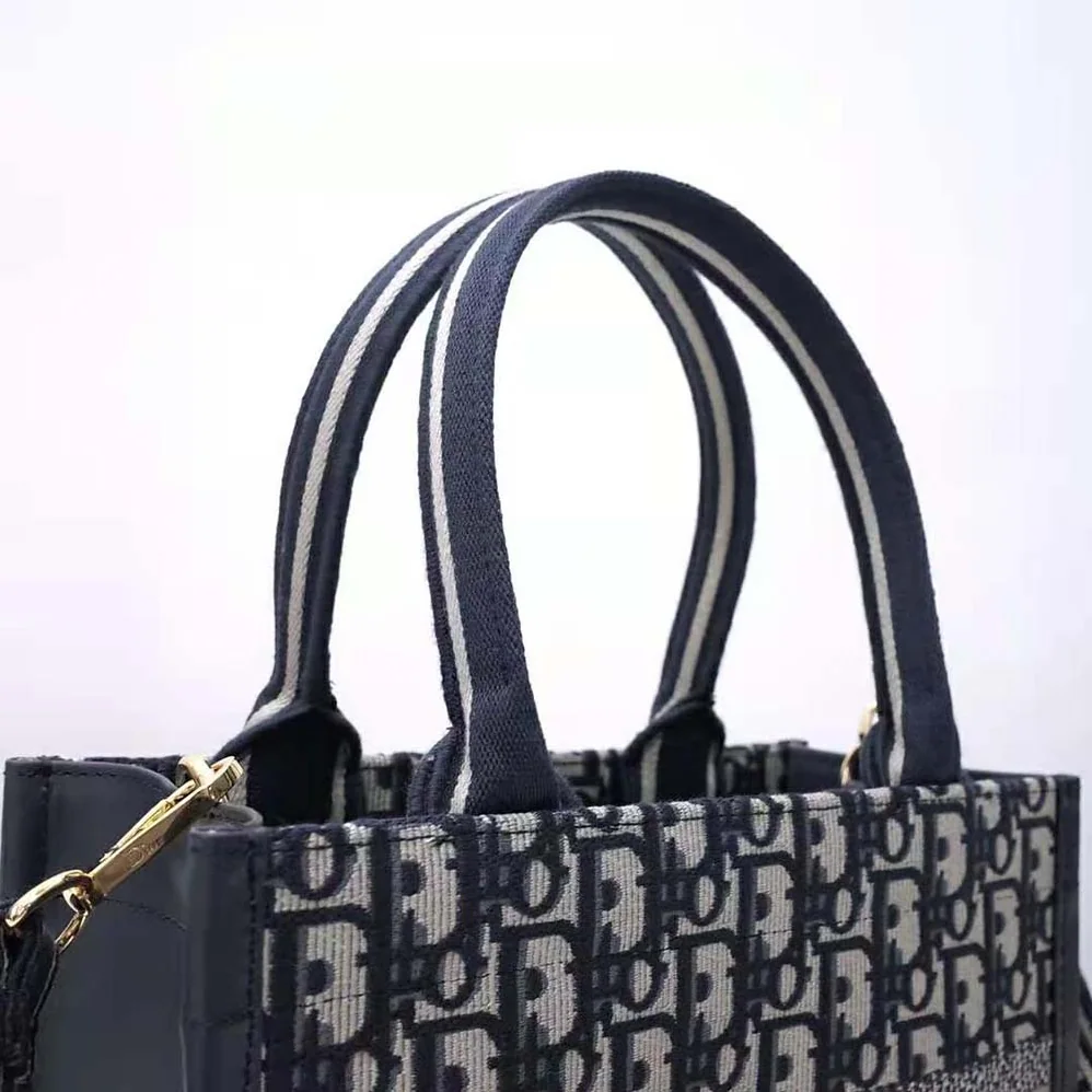 Dior Small Dior Book Tote Blue Dior Oblique Embroidery and Calfskin for Women