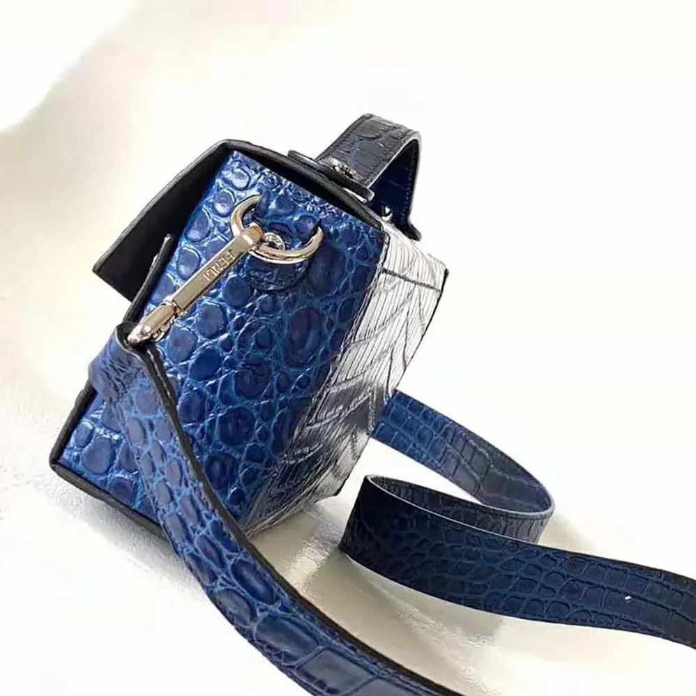 Fendi Soft Trunk Baguette Blue Gradient Crocodile Bag for Men