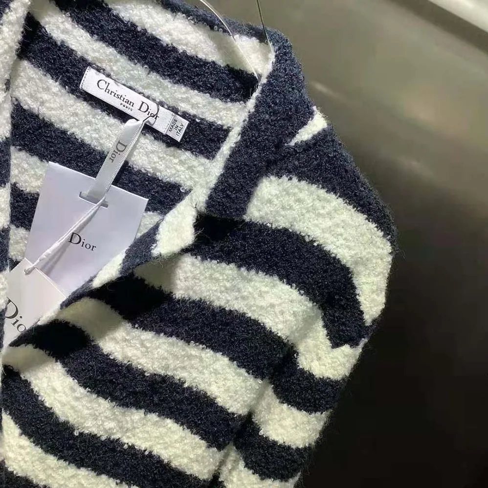 Dior Mariniere Marlene Jacket Navy Blue and Ecru Double for Women in Breasted Cotton Knit