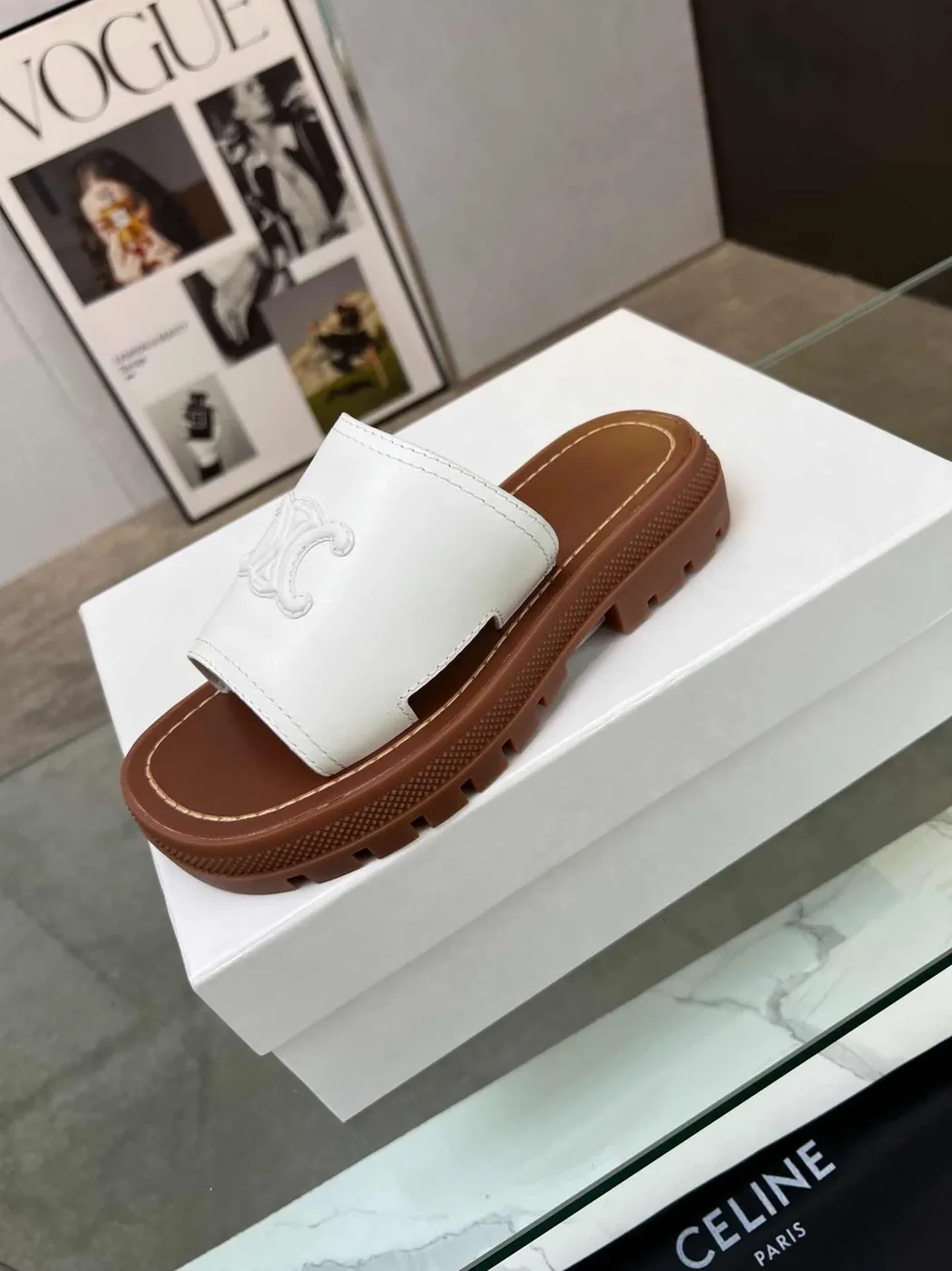 Celine Clea Triomphe Slide White