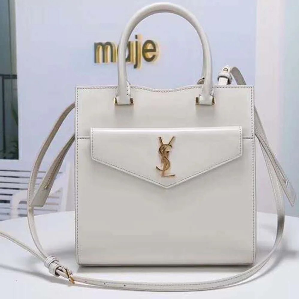 Saint Laurent YSL Uptown Small Tote Shiny Smooth for Women in White Saint Laurent YSL Uptown Small Tote Shiny Smooth for Women in White