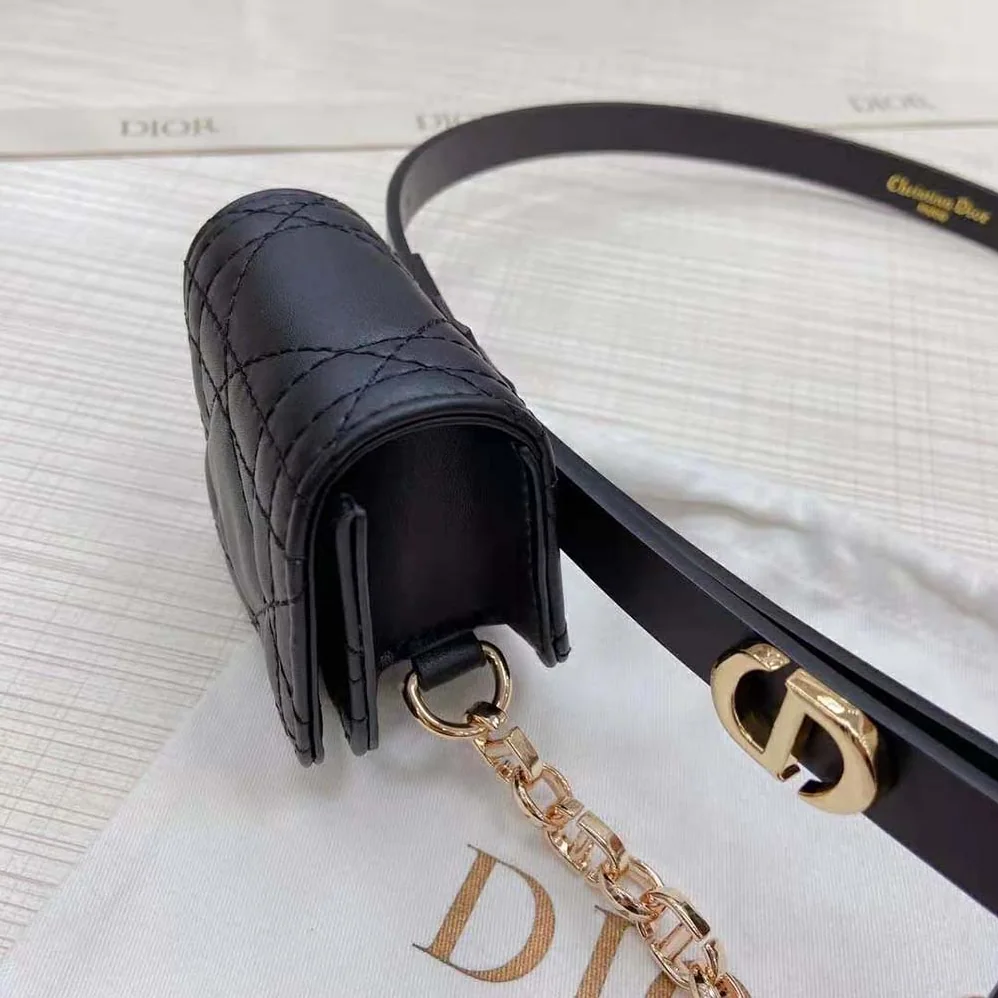 Dior Caro Belt with Removable Pouch Black Smooth Calfskin and Cannage Calfskin 15 MM for Women Dior Caro Belt with Removable Pouch Black Smooth Calfskin and Cannage Calfskin 15 MM for Women