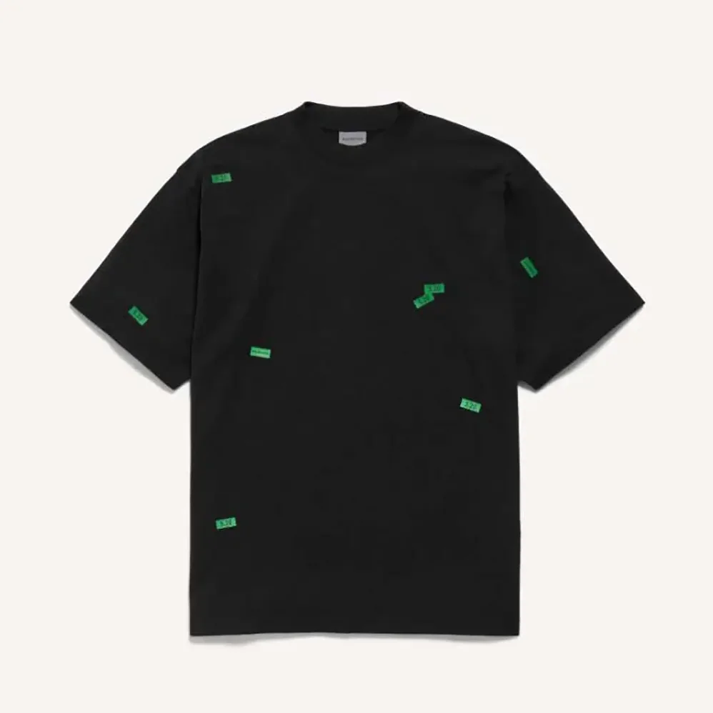 Balenciaga 520 Stickers Medium Fit T-Shirt in Black and Green Dry Jersey for Men Balenciaga 520 Stickers Medium Fit T-Shirt in Black and Green Dry Jersey for Men