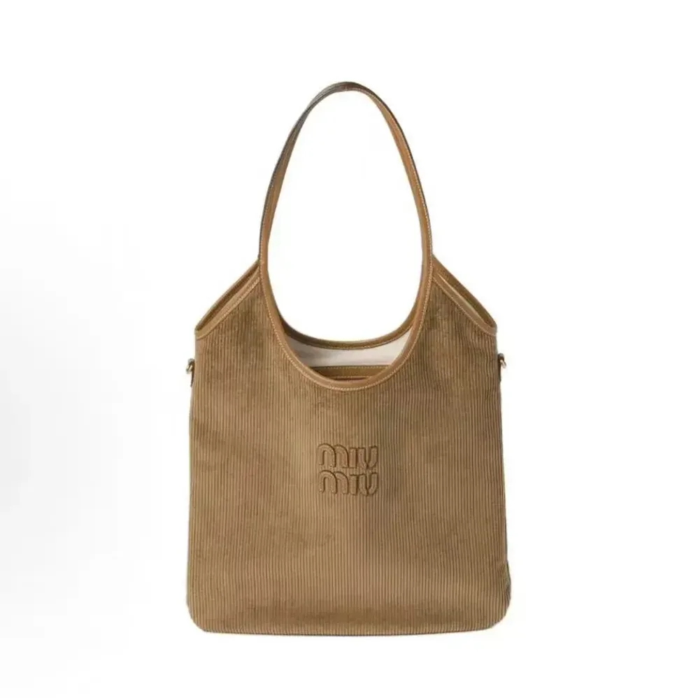 Miu Miu IVY Corduroy Bag with Leather Lettering Logo for Women in Brown Miu Miu IVY Corduroy Bag with Leather Lettering Logo for Women in Brown