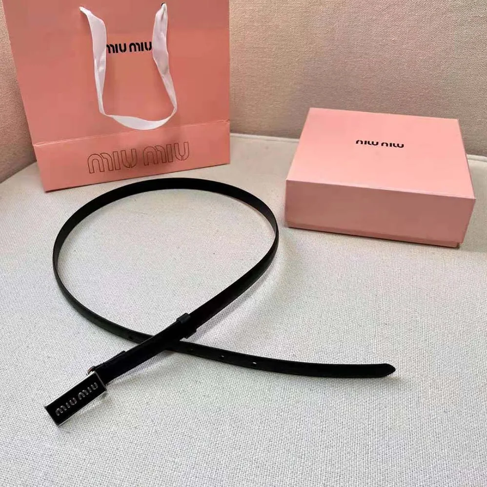 Miu Miu Brushed Leather Belt with Enameled Metal Buckle for Women in Black Miu Miu Brushed Leather Belt with Enameled Metal Buckle for Women in Black
