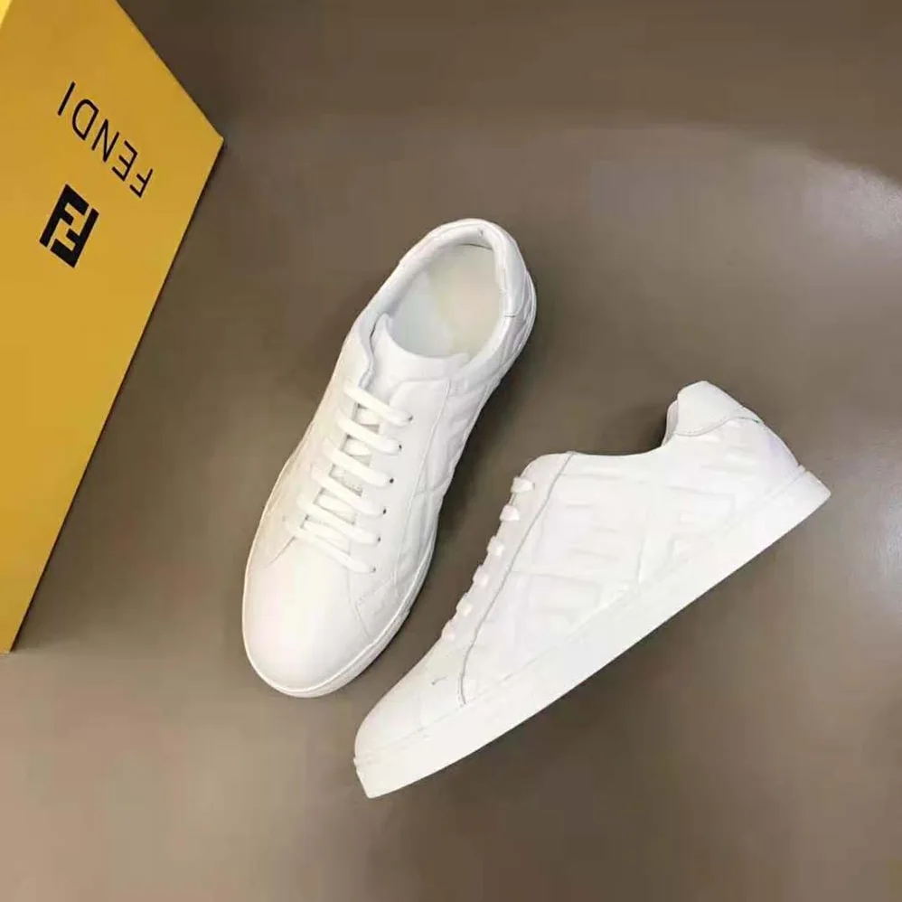Fendi White Nappa Leather Low-Tops with 3D Macro FF Motif for Men Fendi White Nappa Leather Low-Tops with 3D Macro FF Motif for Men