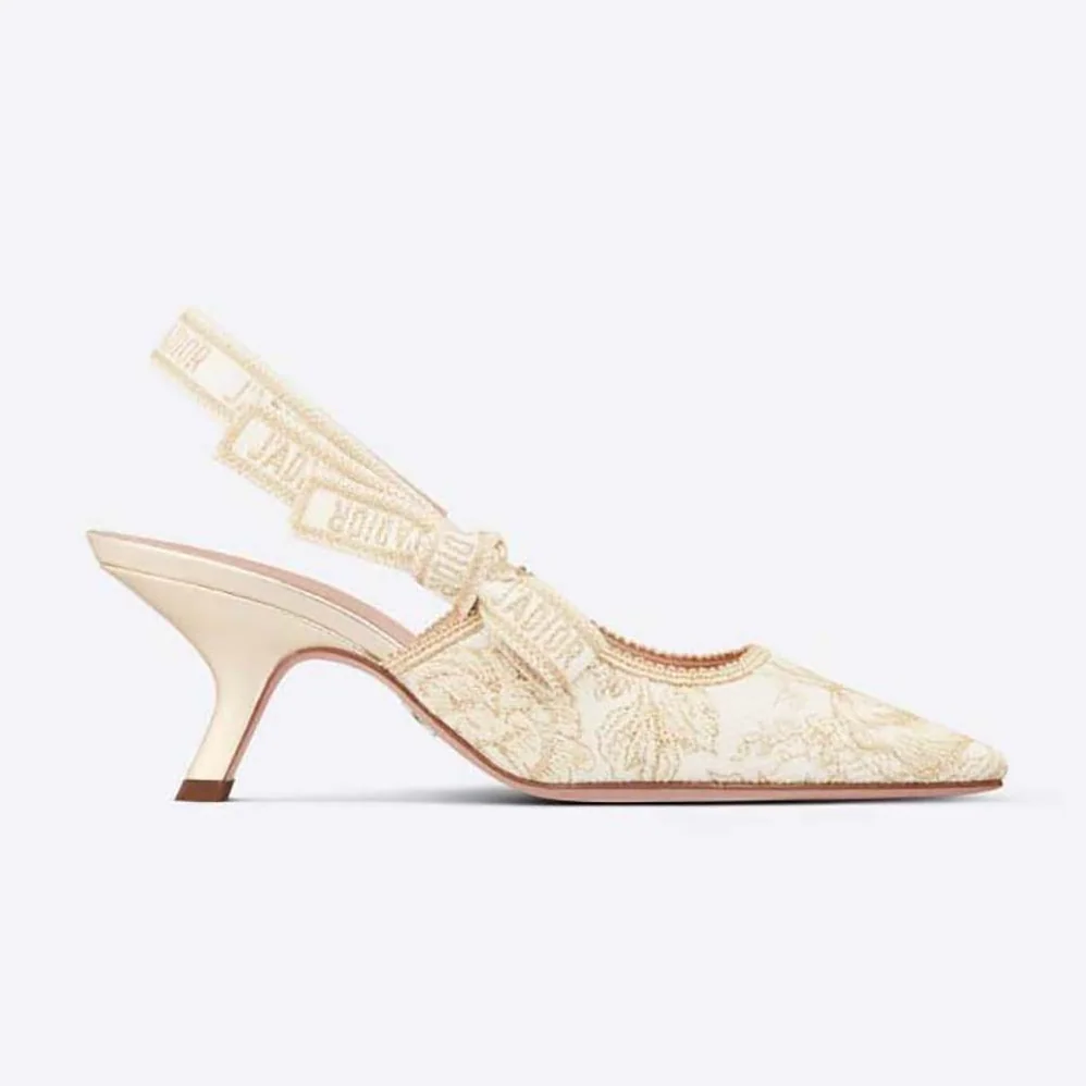 Dior J'Adior Slingback Pump Gold for Women in Tone Cotton Embroidered