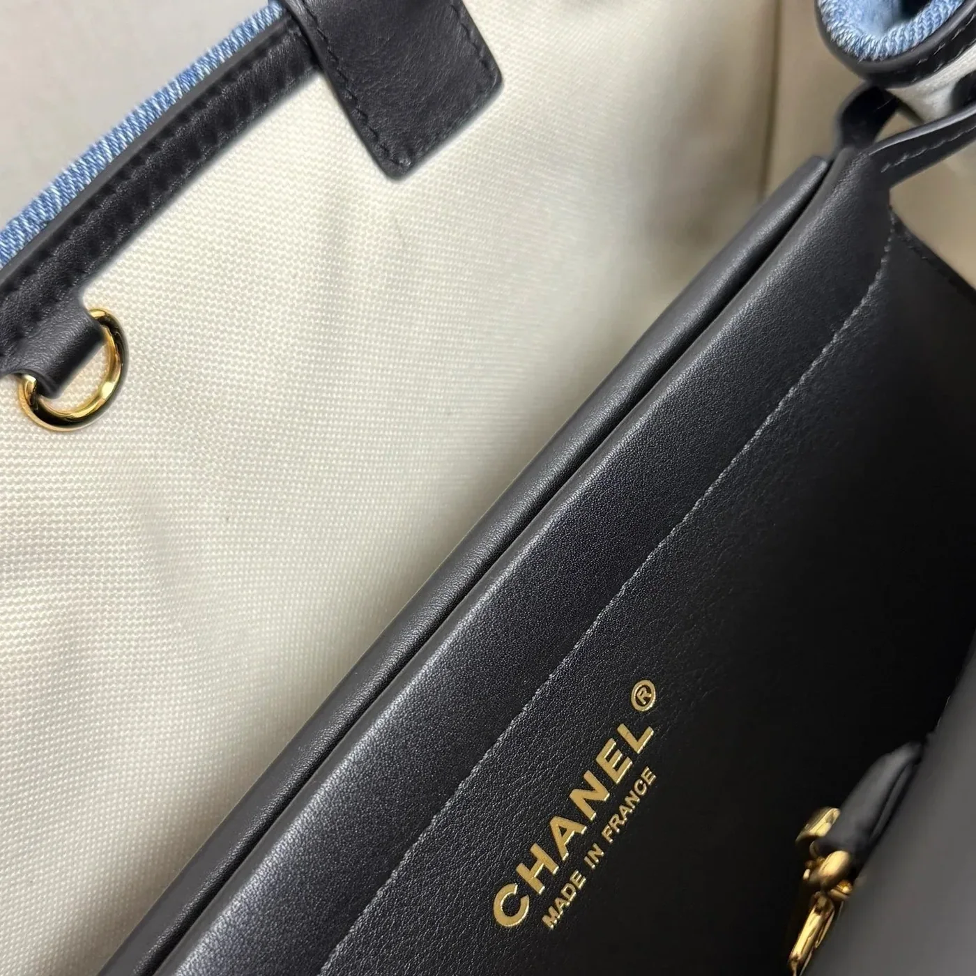 Chanel Small Shopping Shoulder Bag in Blue/ Black Gold Hardware Chanel Small Shopping Shoulder Bag in Blue/ Black Gold Hardware