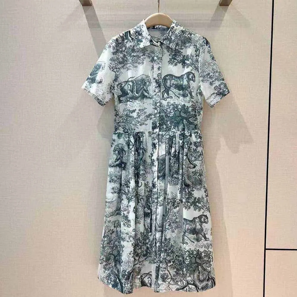 Dior Mid-Length Shirt Dress White and Navy Blue Toile de Jouy Cotton Voile for Women Dior Mid-Length Shirt Dress White and Navy Blue Toile de Jouy Cotton Voile for Women