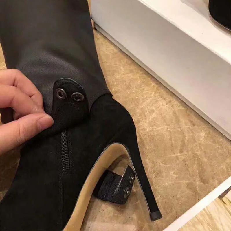 Jimmy Choo Shoes Hurley 100 Black Suede and Calf Leather Two-Piece Knee for Women in High Booties Jimmy Choo Shoes Hurley 100 Black Suede and Calf Leather Two-Piece Knee for Women in High Booties