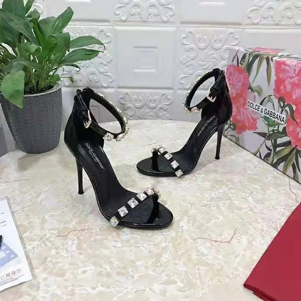 Dolce Gabbana D&G Polished Calfskin Sandals with Rhinestones for Women Dolce Gabbana D&G Polished Calfskin Sandals with Rhinestones for Women