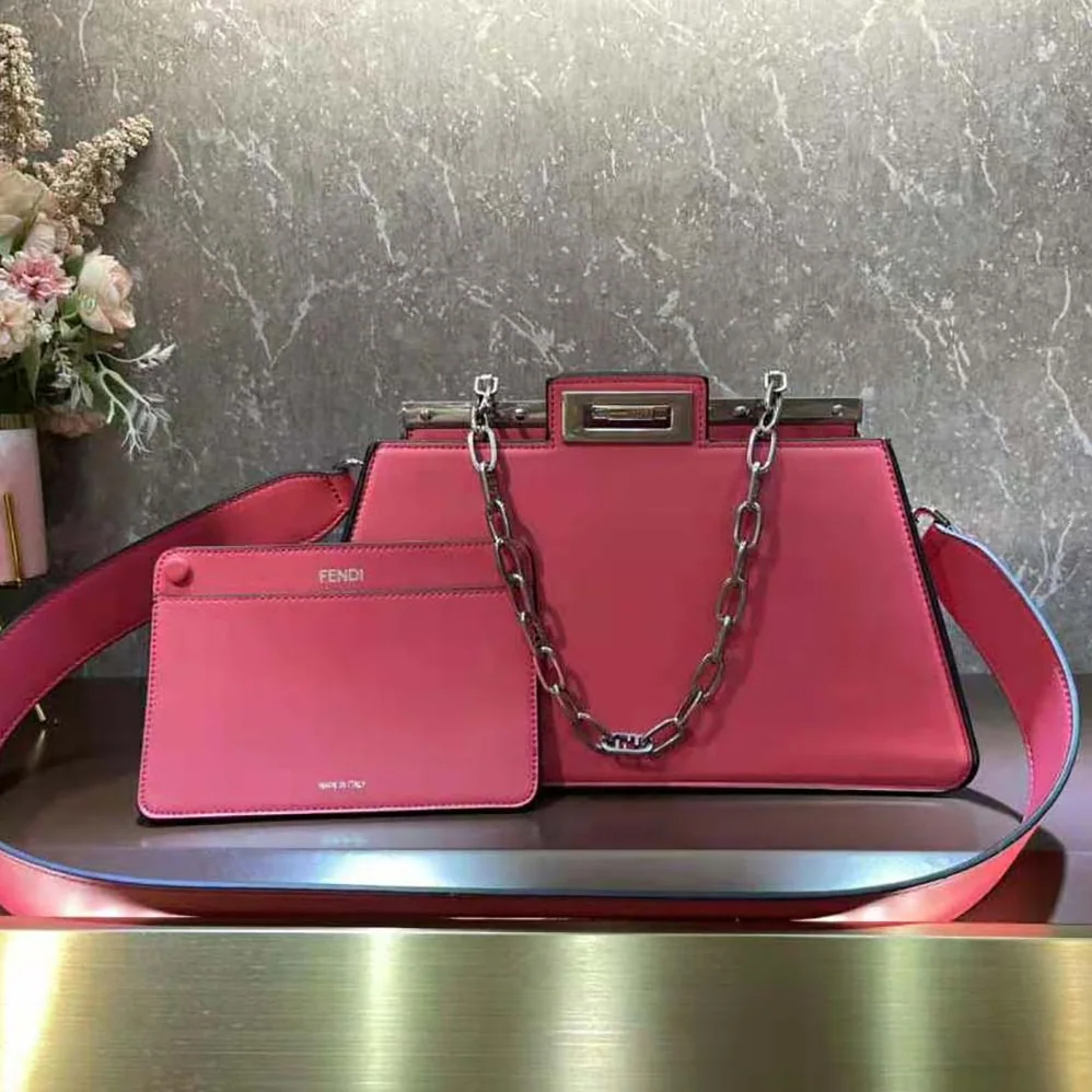 Fendi Peekaboo Cut Medium Pink Leather Bag for Women