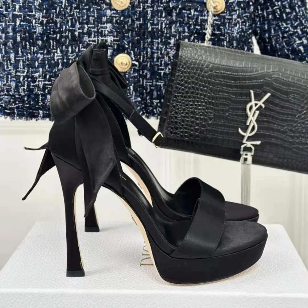 Dior Mlle Dior Heeled Sandal Black Satin for Women