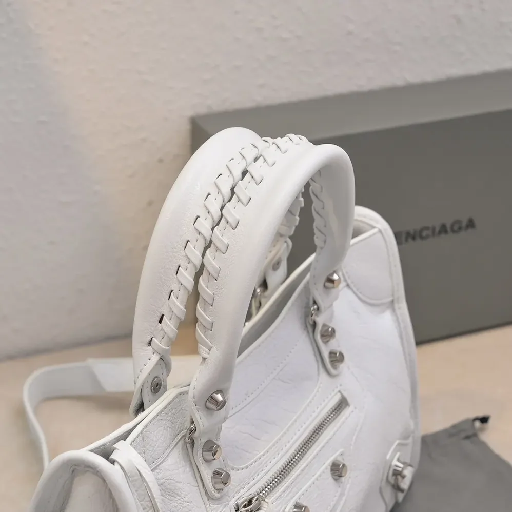 Balenciaga Le City Medium Bag in Optic White Arena Lambskin for Women Balenciaga Le City Medium Bag in Optic White Arena Lambskin for Women