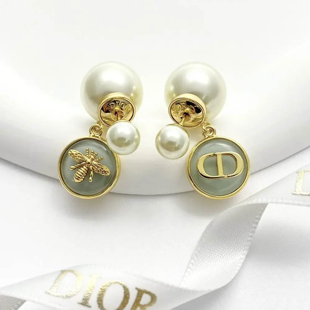 Dior Tribales Earrings Gold-Finish Metal with Pistachio Green Transparent Resin for Women Dior Tribales Earrings Gold-Finish Metal with Pistachio Green Transparent Resin for Women