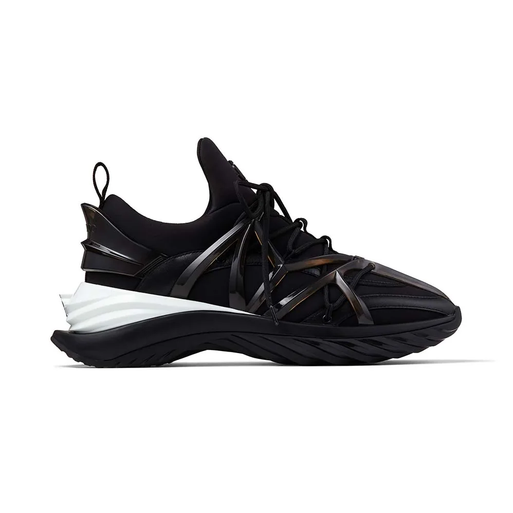Jimmy Choo Cosmos/F Black Leather and Neoprene Low for Women in Top Trainers