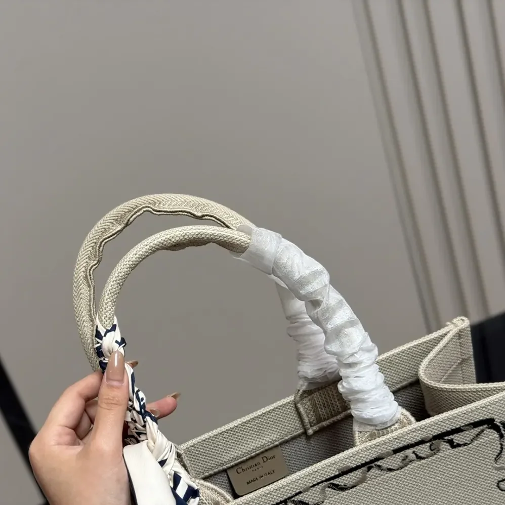 Dior Dioriviera Medium Dior Book Tote with Strap Beige Dior Painted Ribbon Embroidery for Women Dior Dioriviera Medium Dior Book Tote with Strap Beige Dior Painted Ribbon Embroidery for Women