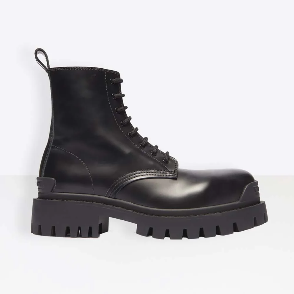 Balenciaga Strike Lace-Up Boot in Black Mat Calfskin for Women Balenciaga Strike Lace-Up Boot in Black Mat Calfskin for Women