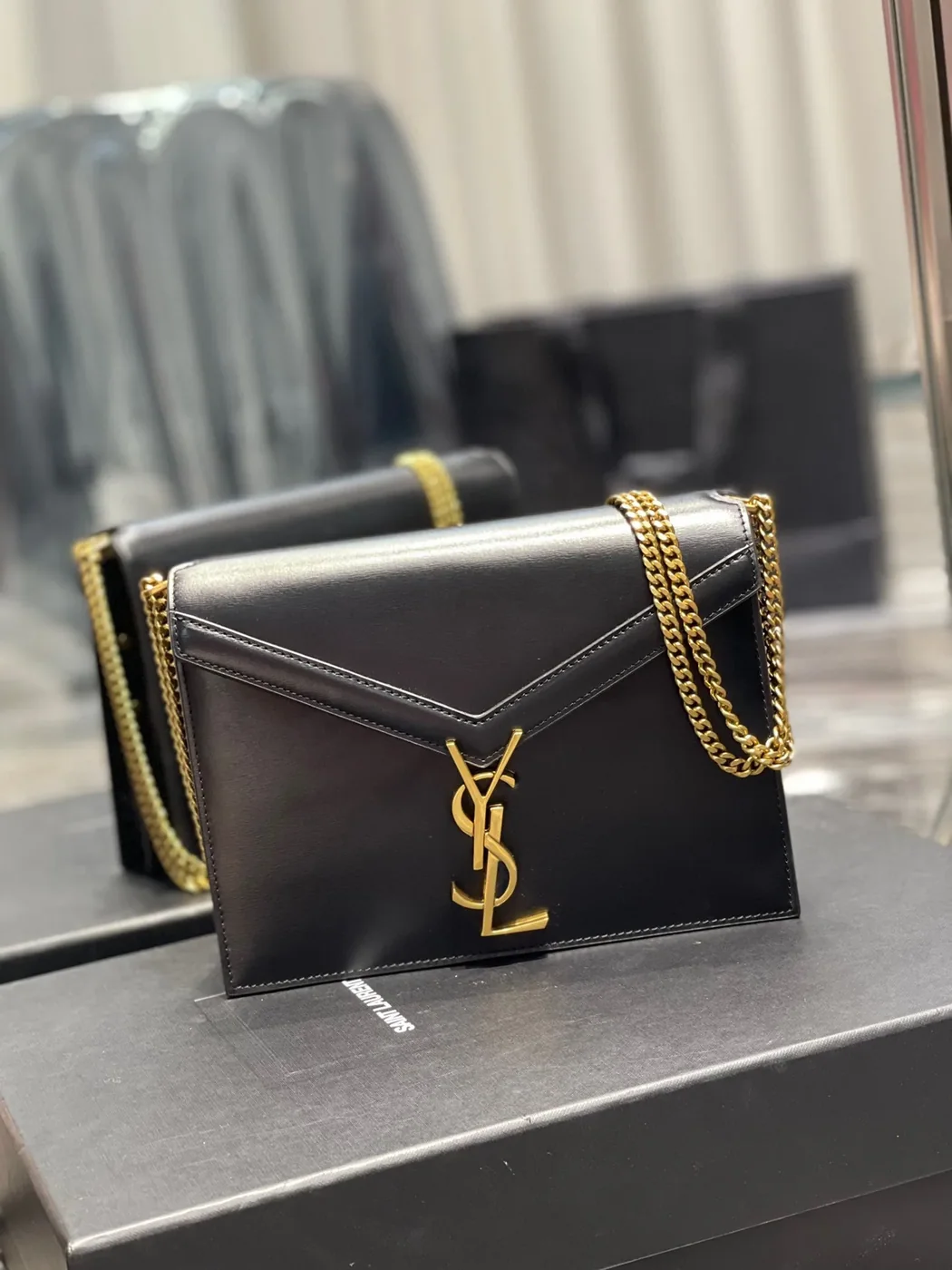 Saint Laurent Cassandra Medium Shoulder Bag in Black Gold Hardware Saint Laurent Cassandra Medium Shoulder Bag in Black Gold Hardware