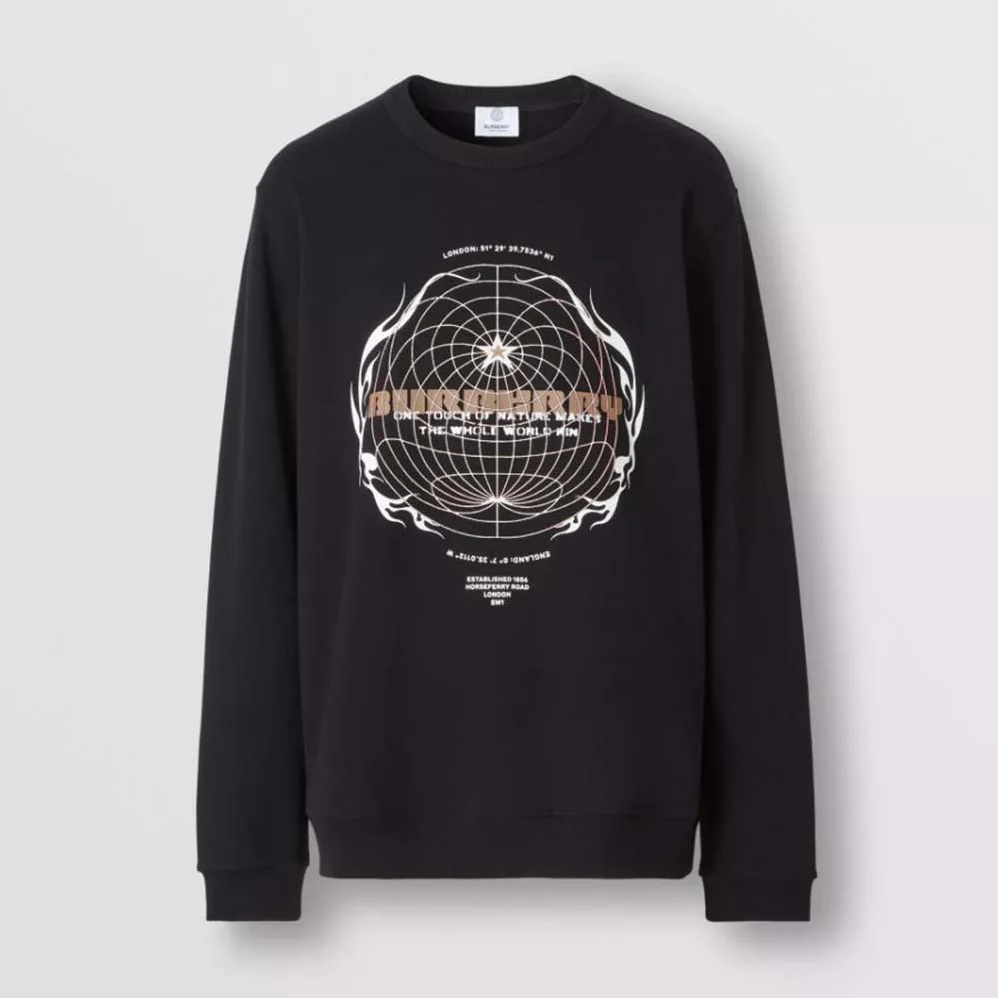 Burberry Globe Graphic Cotton Sweatshirt for Men in Black