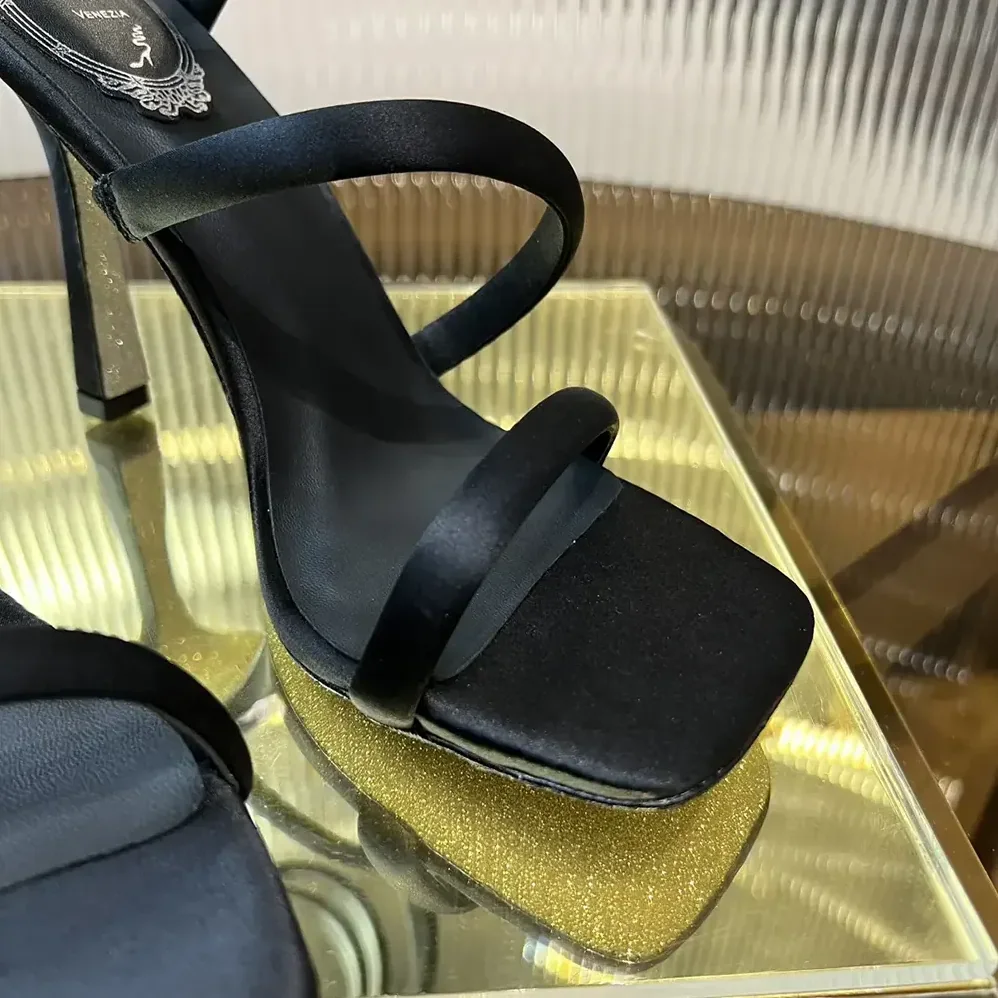 Rene Caovilla Cleopatra Black Satin Sandal 105 for Women Rene Caovilla Cleopatra Black Satin Sandal 105 for Women