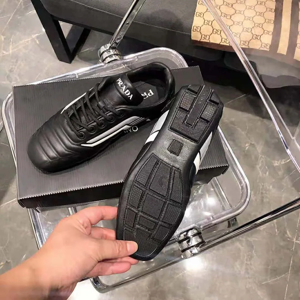 Prada Rev Leather Sneakers for Women in Black Prada Rev Leather Sneakers for Women in Black